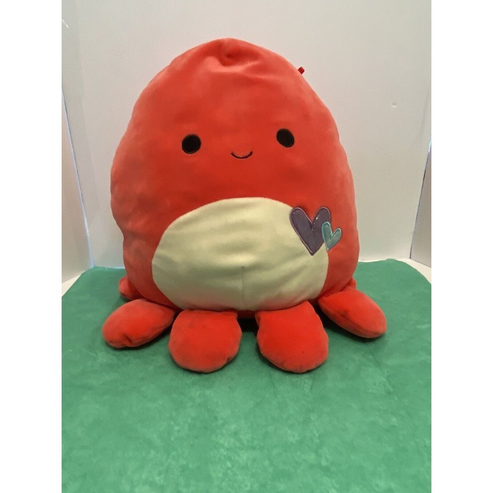Squish mallow hot pink Abbey octopus with Valentine Hearts 10"..  CLEAN‎